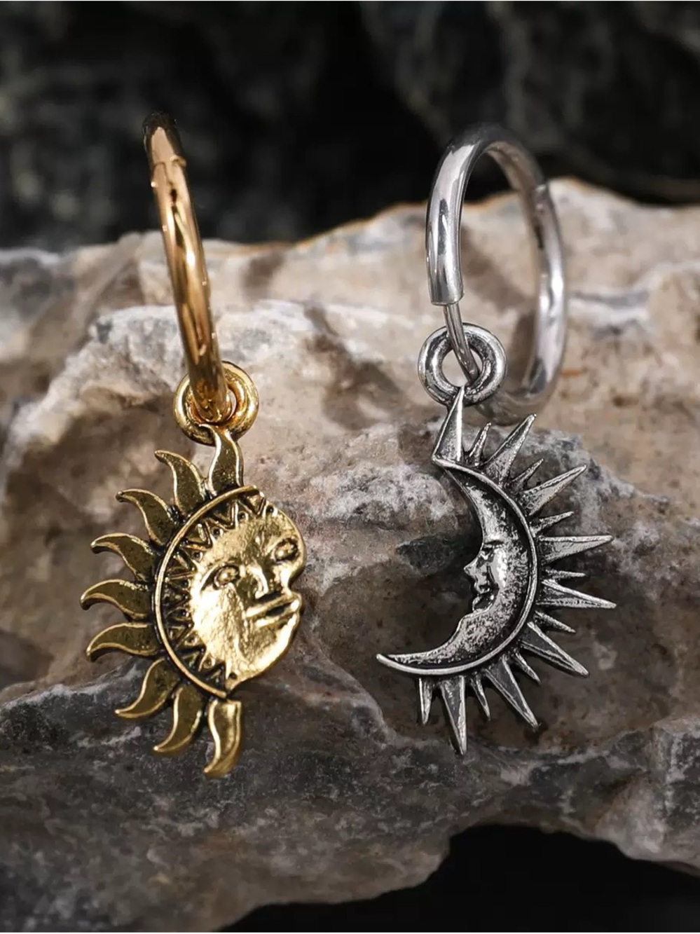 Anthropologie Sun & Moon Charm Hoop Earrings — Gold and Silver
